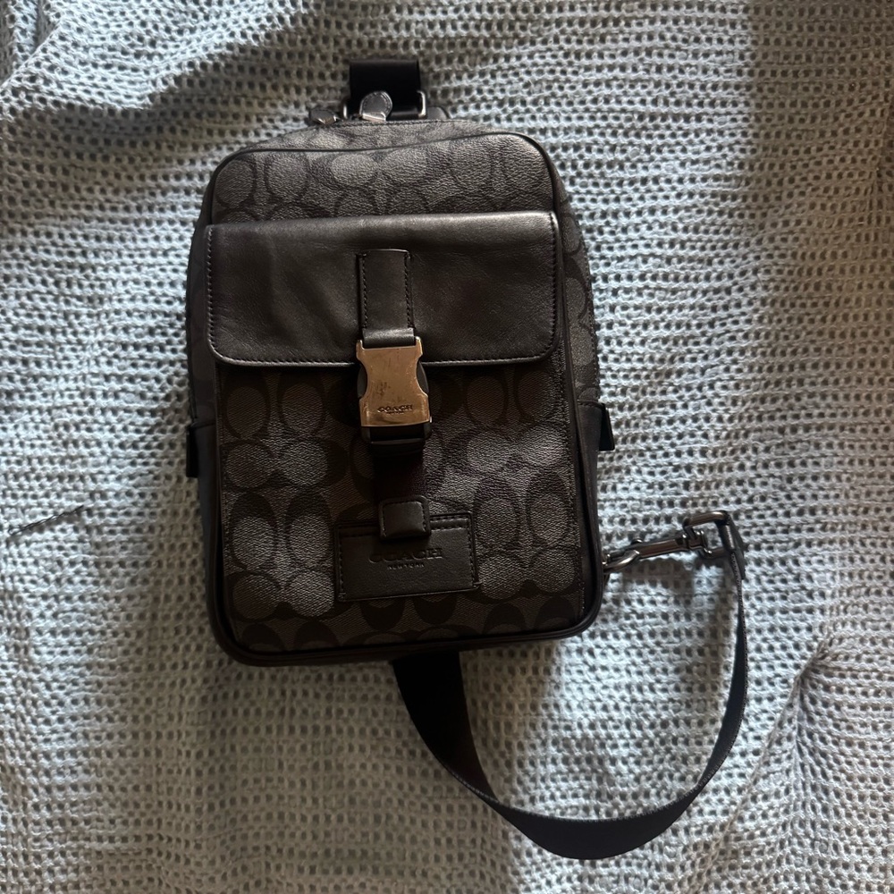Coach Black and Brown Belt Bag with Monogram Design